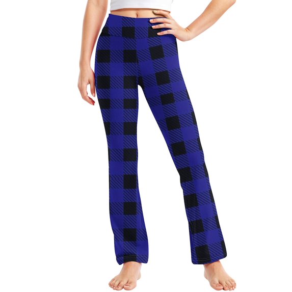 Blue Kids Girl Boy Sport Athletic Yoga Stretchy Running Pants for Child Kawaii Plaid High Cut Straight Leg Long Leg Summer Fall Pants 2026 Soft Comfy Clothes Trendy 8 Years