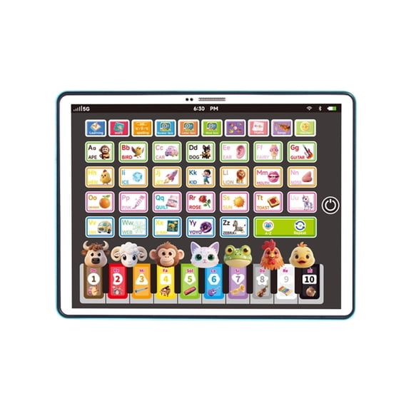 Blue Kids Interactive Learning Tablet Toy With Sound And Lights To Teach Letters Numbers And Basic Math Skills