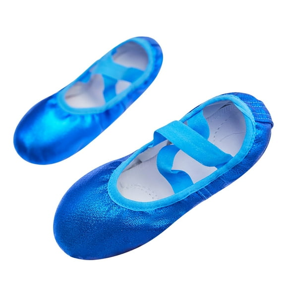 Blue Kids Practice Dance Footwear Girls Soft Sole Shiny Upper, Paw Style Artificial Leather For Ages 9-9 Years