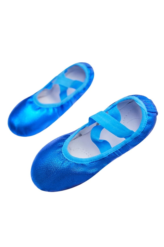 Blue Kids Practice Dance Shoes For Girls Soft Sole Shiny Upper, Paw Style Artificial Leather For Toddler Ages 1-2 Years