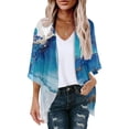 thumbnail image 1 of Blue Kimono Cardigan,Kimono Cardigans for Women Summer Floral Print Puff Sleeve Chiffon Tops Lightweight Loose Cover Up Casual Blouse Tops, 1 of 4