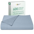 thumbnail image 1 of Blue King-Size Flat Sheet Only - 600 Thread Count 100% Cotton, Breathable 1 Piece Top Sheet, Premium Sateen Weave Sheet Only, 1 of 8
