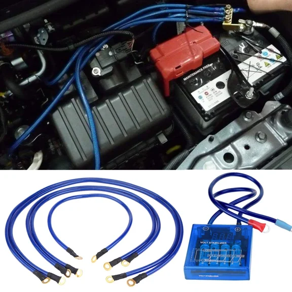 Blue Kit - Universal Car Voltage Stabilizer, Fuel Saver, Sochi Ground Wires, 8 Point Octagon, 6 in 1 Battery, 10mm