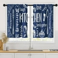 thumbnail image 1 of Blue Kitchen Curtains 36 Inch Length Modern Window Short Tier Curtains Over Sink Set of 2, White Doodle Abstract Art Small Kitchen Decor, 1 of 6