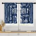 thumbnail image 1 of Blue Kitchen Curtains 36 Inch Length Modern Window Short Tier Curtains Over Sink Set of 2, White Doodle Abstract Art Small Kitchen Decor, 1 of 6