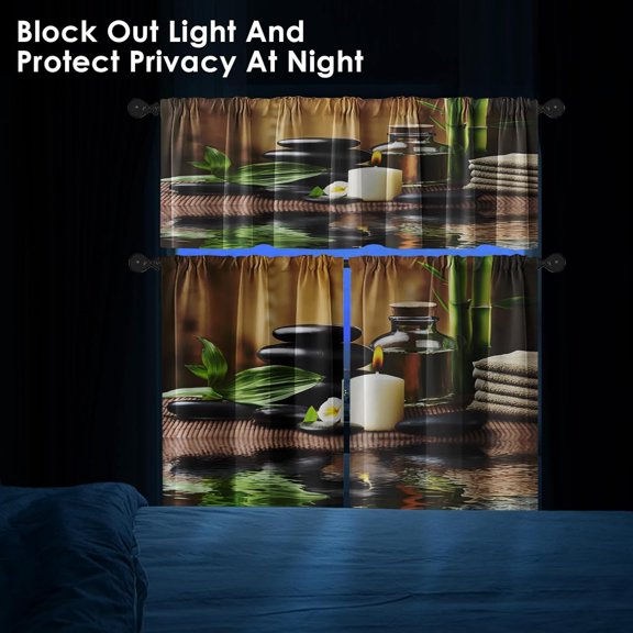 Blue Kitchen Curtains Grey Window Curtains Valance and Tier Set, Modern Rod Pocket Short Tier Curtain, Abstract Art Small Cafe Curtains for Kitchen Decor 54" x 24"