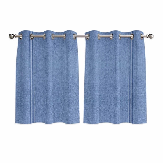Blue Kitchen Curtains Short 54 Inch Length, Farmhouse Vintage Abstract Linen Texture Striped Grommet Top Bedroom Living Room Curtains, Light Filtering Cafe Curtain Drapes 2 Panels Set 84''x54''