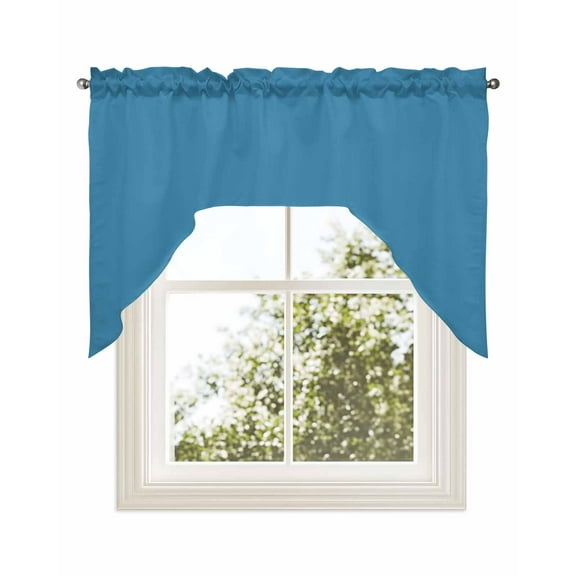 Blue Kitchen Curtains Swag Valance for Windows/Bathroom/Cafe, Modern Pure Wave Ride Rod Pocket Drape Panel Swag Curtains Valance for Bedroom/Living Room 56"x36"