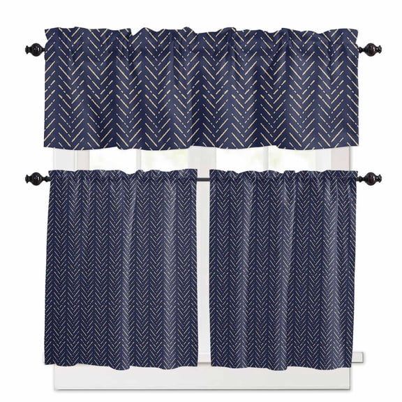 Blue and Kitchen Curtains Valances and Tiers Set of 3, 36 Inch Length Tier Curtains and Valance Rod Pocket Valance Curtains Set for Kitchen Bathroom Small Windows