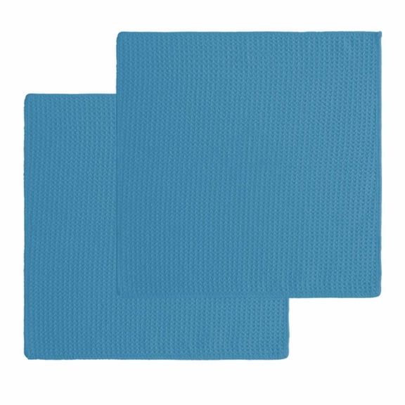 Blue Kitchen Dish Towels for Drying Dishes Set of 2, Modern Pure Wave Ride Waffle Weave Microfiber Hand Tea Bathroom Towels Quick Dry & Absorbent Towel 12x12