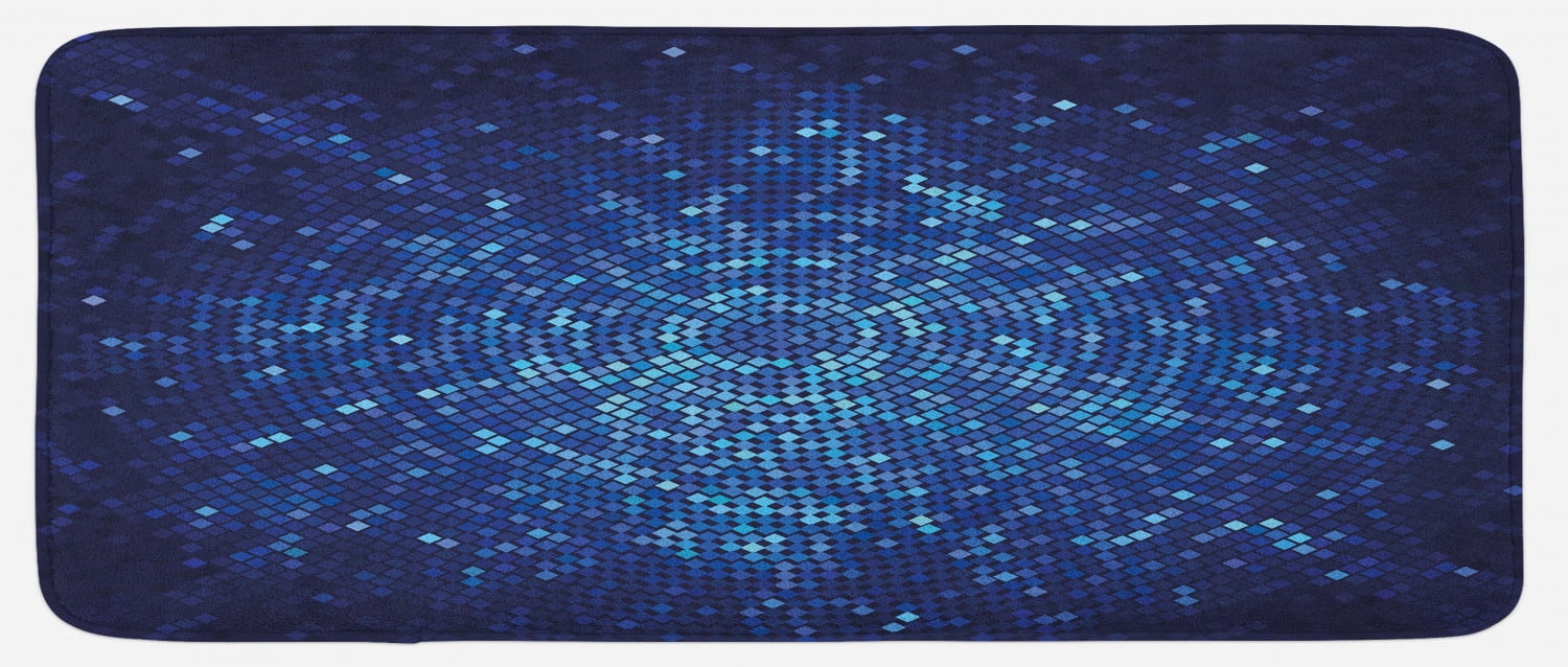 Blue Kitchen Mat, Digital Geometric Mosaic Perspective Depth Pixel Art ...