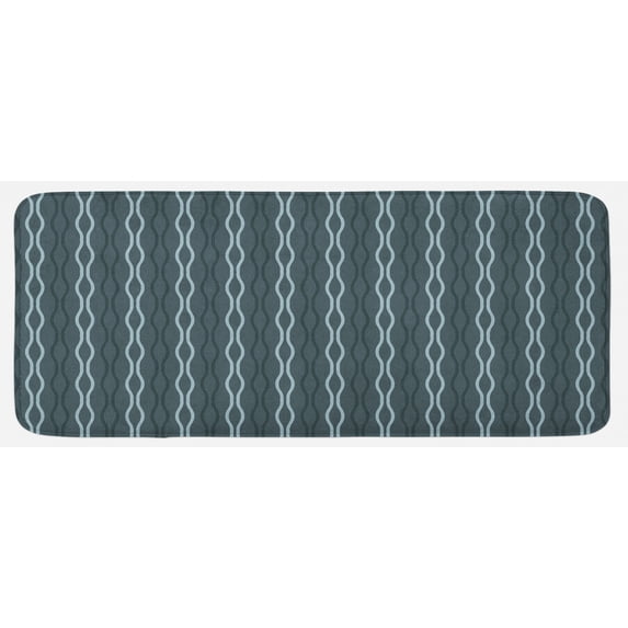 Blue Kitchen Mat, Ocean Under the Sea Wave Lines Zebra Inspired Stipes Image, Plush Decorative Kitchen Mat with Non Slip Backing, 47" X 19", Almond Green Slate Blue, by Ambesonne