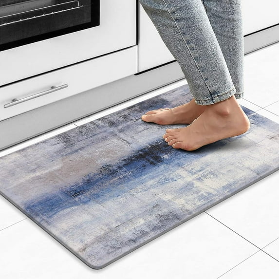 Blue Kitchen Rugs Anti Fatigue Cushioned Non Skid Waterproof Runner Rug and Mats Memory Foam for Floor Laundry Office Sink