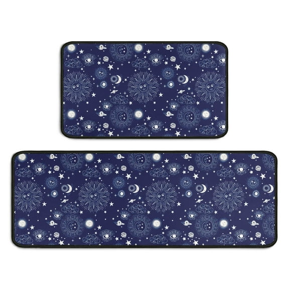 Blue Kitchen Rugs and Mats Set of 2 - Blue Kitchen Mat Washable Blue Kitchen Decor - Non-Slip Floor Mats for Home Kitchen Decor Gifts - 17x30 and 17x47 Inch