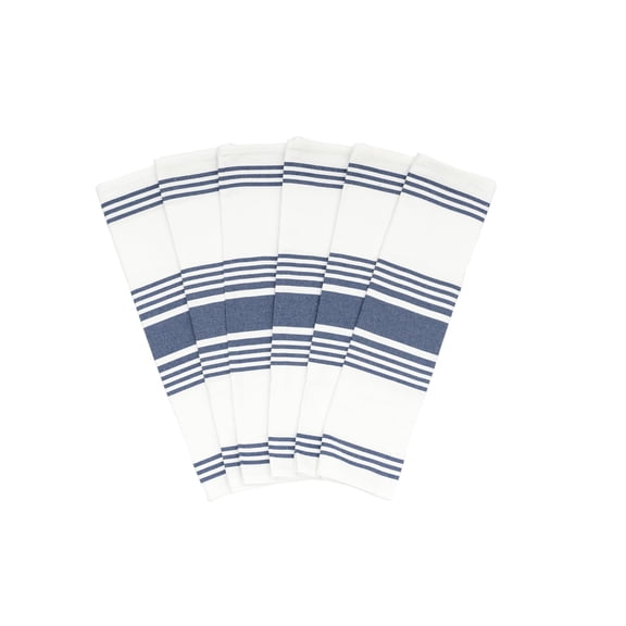 Indigo Striped Dish Cloths, 30x20", Absorbent, Lint-Free (Indigo, Pack of 6)