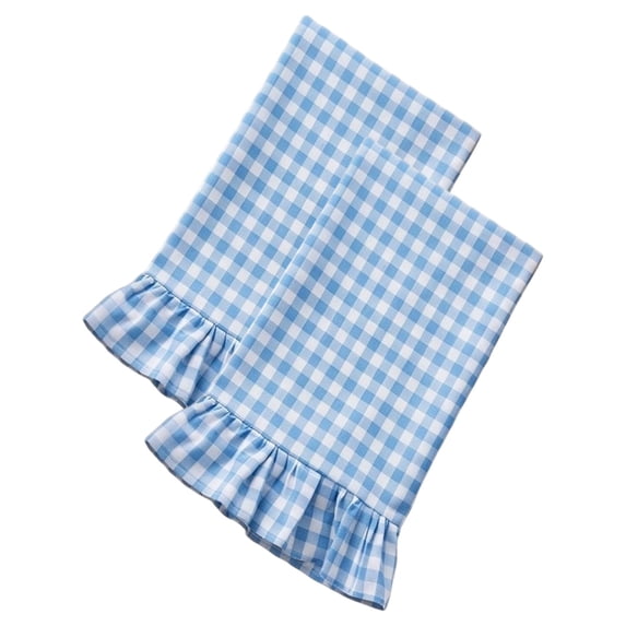 Blue,Kitchen Towels Set of 2, 100% Cotton Ruffled Gingham Dish Towels 18"x30" Tea Cloths Classic Plaid Pattern for Farmhouse Charm, Drying Dishes, Entertaining Guests