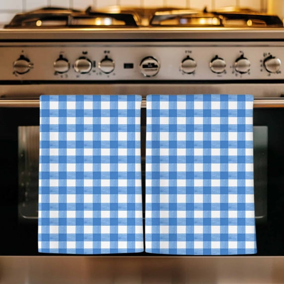 Blue Kitchen Towels Set of 3, Country French Rustic Buffalo Plaid Modern Art Absorbent Dish Towels for Kitchen, Microfiber Hand Towel, Quick Drying Tea Towel for Cleaning Decorative Dishcloths