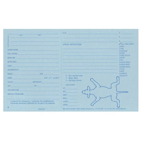 Blue Klip Kards Dog Grooming Kennel Card Diagram Info Checklist 5 x 8 100 Ct (400 Pack)