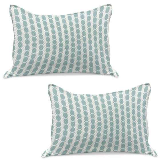 Blue Knitted Quilt Pillowcover Set of 2, Vintage 60s Living Room Inspired Round Circled Chain Like Shapes Art Print, Standard Queen Pillow Sham Bedroom, 30" x 20", Pale Blue White, by Ambesonne