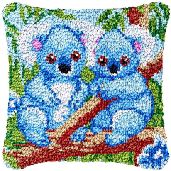 Blue Koala Latch Hook Kits Pillow DIY Rug Cushion Making Kits with preprinted Pattern Canvas Instruction Yarns and Latch Hooking Pillow Cover Easy to Start DIY Home Decor Kits 43x43cm