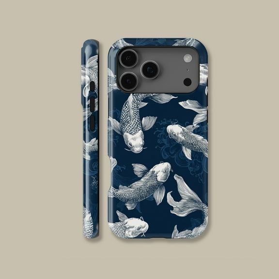 Blue Koi Fish MagSafe Case for iPhone Samsung Asian Art Pond