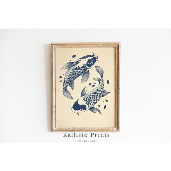 Blue Koi Fish Wall Art, Japanese Minimalist , Zen Decor, Asian-Inspired Print Poster Artwork 586, Size 8x12 UNFFRAMED F03.1.6l2328