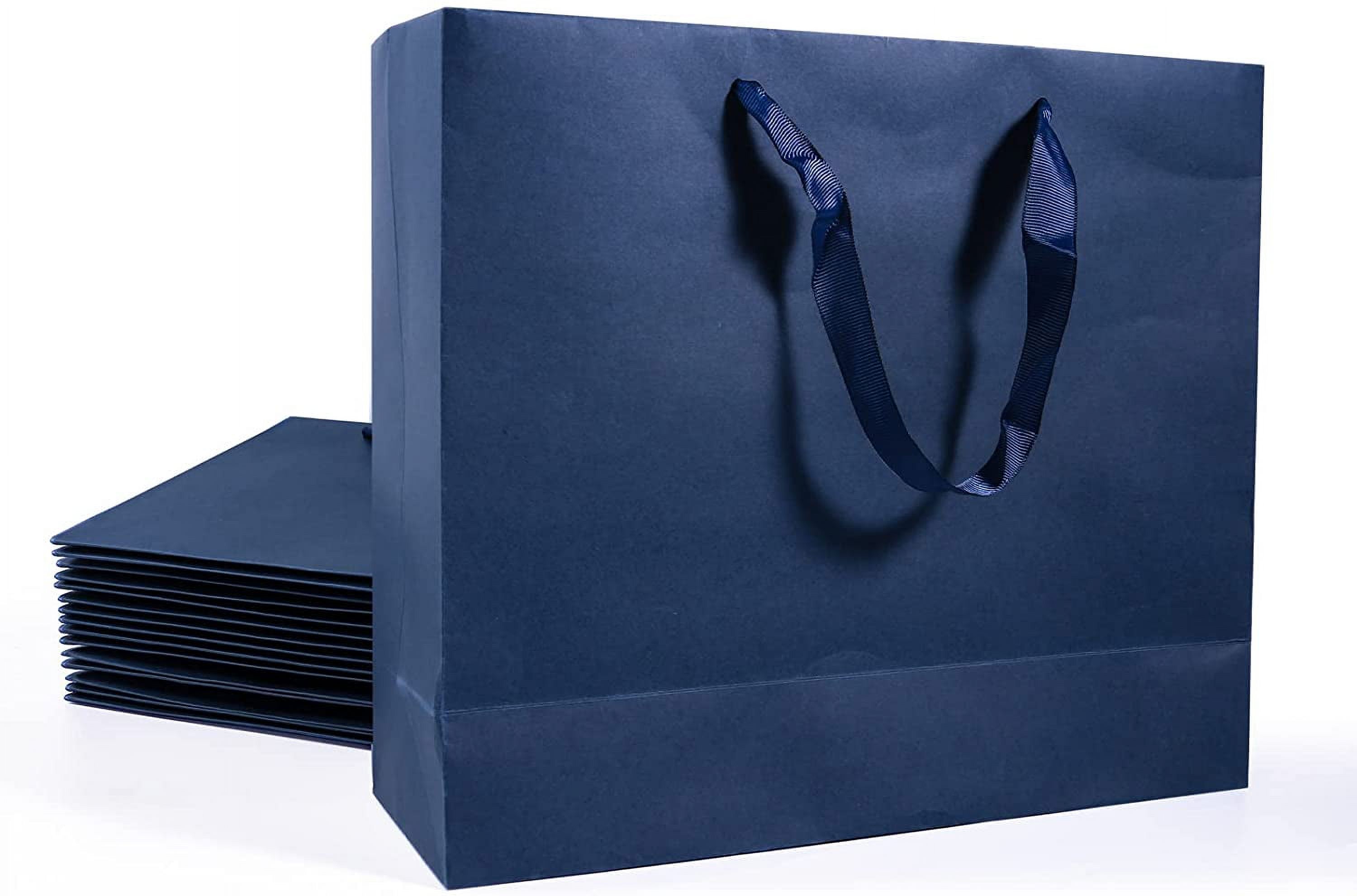 Blue Kraft Paper Bags with Handles 20 Pack, 12.5 x 4.5 x 11