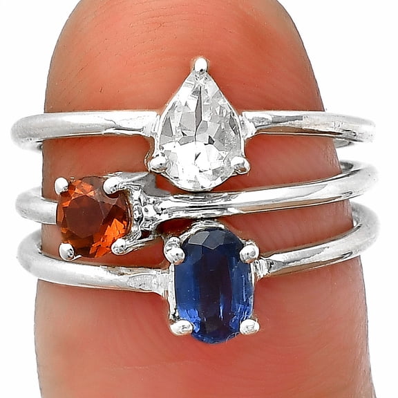 Blue Kyanite, Aquamarine & Garnet 925 Sterling Silver Ring s.8 Jewelry DGR1120_D_8 R-1159
