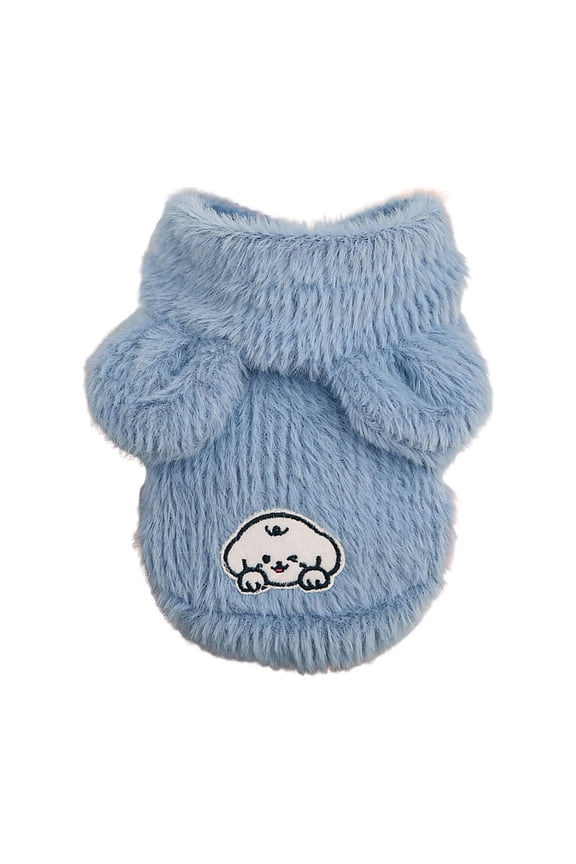 Blue L Cute Pet Hoodie For Small Dogs Bunny Ear Design Winter Warm Fleece Jacket For Cold Weather