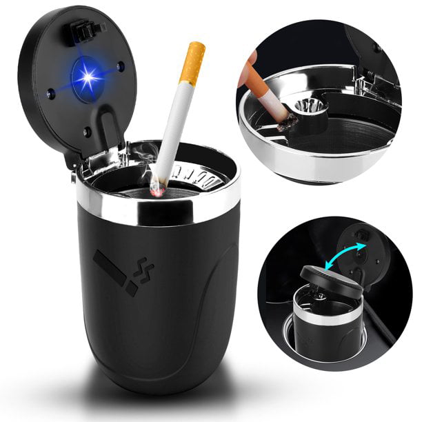 Blue LED Car Ashtray, Smokeless Ash Tray with Lid, Detachable Stainless  Steel Car Ashtray with Lid Blue LED Light, Universal Car Ashtray for Most Car  Cup Holder, Home Office Travel 