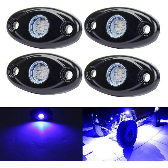 Blue LED Rock Lights, 4 Pods Neon 12V Waterproof Underglow Underbody Kit Crawler Crawling Dome Exterior Wheel Lights for ATV RZR UTV SUV Off-Road Auto Boat Motorcycle Glow Trail Rig Fender Lamp