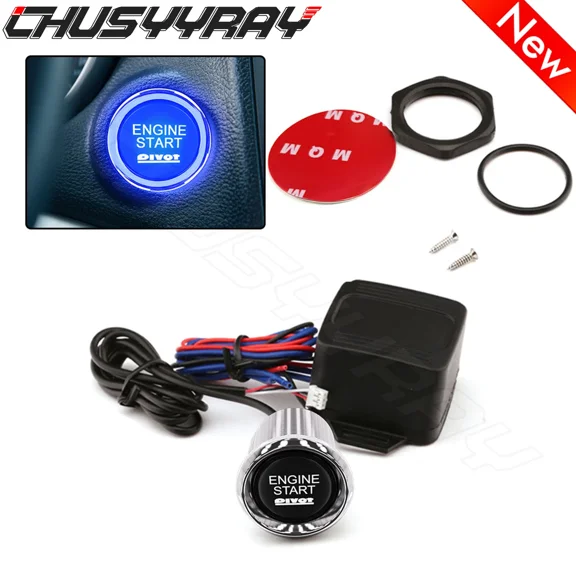 Blue LED Start Engine Switch with Mounting Ring, For Universal Car and Truck Interiors