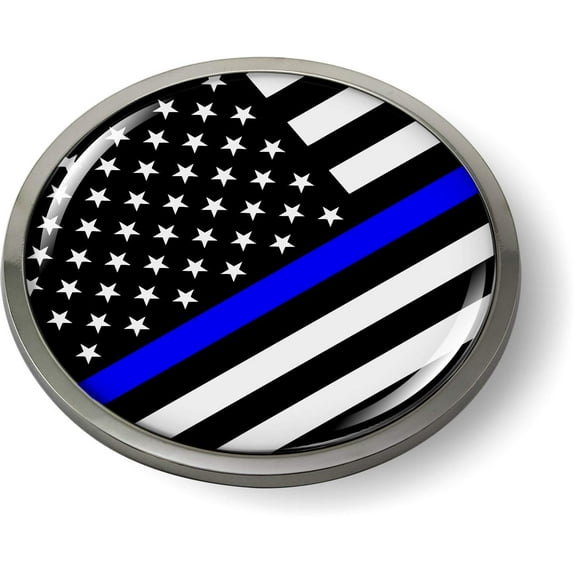 Blue LINE Stripe American Flag 3D Domed Emblem Badge Car Sticker Chrome Round Bezel