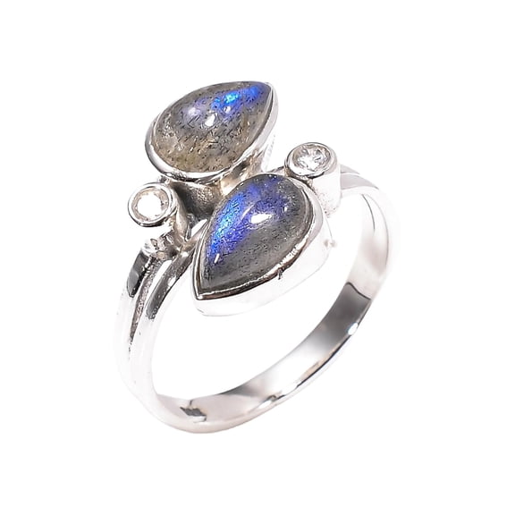 Blue Labradorite Gemstone 925 Sterling Silver Statement Ring Gift Jewelry