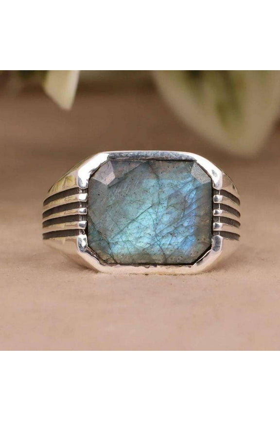 Blue Labradorite Ring, 925 Sterling Silver Ring, Men's Ring, Signet Ring, Promise Ring For Him, Birthday Gift