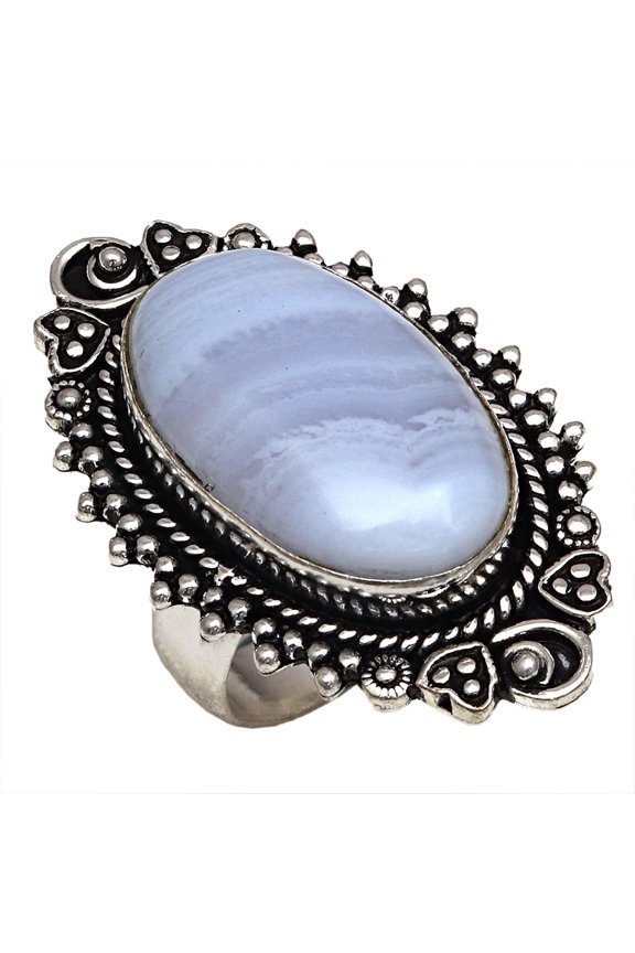 Blue Lace Agate Gemstone Handmade Gift For Her Jewelry Ring"8"