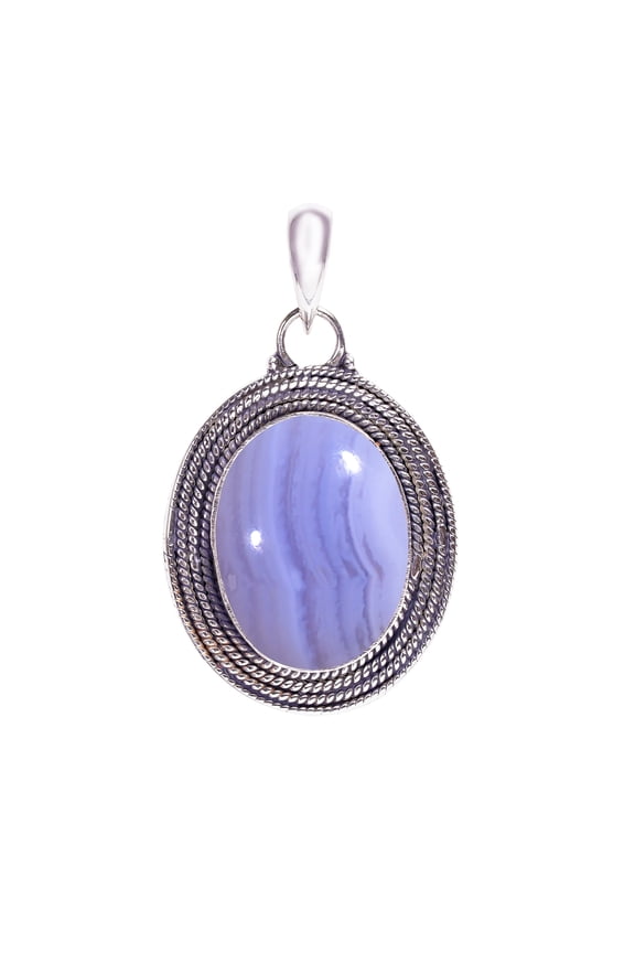 Blue Lace Agate - Namibia 925 Sterling Silver Pendant, 20X15 mm Oval Gemstone Pendant, Blue Pendant, Christmas Gift, Unique Jewelry Pendant V8443P1467