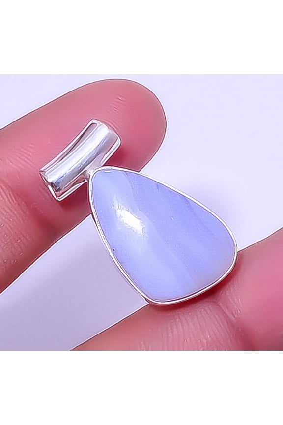 Blue Lace Agate - Namibia 925 Sterling Silver Solitaire Pendant 1.17" T11, Christmas Gift, Gemstone Silver Jewelry, Agate Pendant, New Year Sale