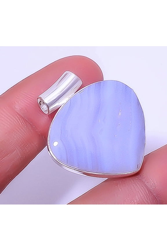 Blue Lace Agate - Namibia 925 Sterling Silver Solitaire Pendant 1.37" A369, Christmas Gift, Gemstone Silver Jewelry, Agate Pendant, New Year Sale