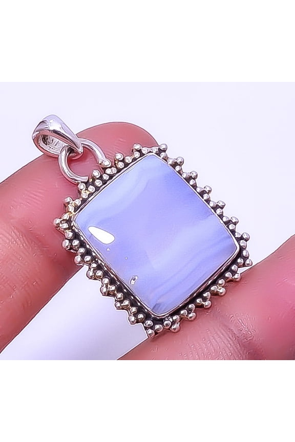 Blue Lace Agate - Namibia 925 Sterling Silver Solitaire Pendant 1.37" T44, Christmas Gift, Gemstone Silver Jewelry, Agate Pendant, New Year Sale
