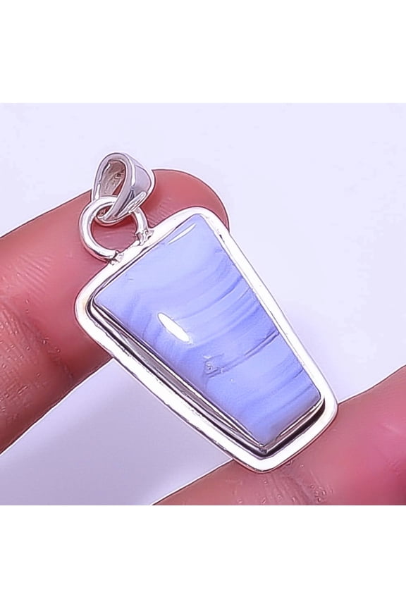 Blue Lace Agate- Namibia 925 Sterling Silver Solitaire Pendant 1.56" A356, Christmas Gift, Gemstone Silver Jewelry, Agate Pendant, New Year Sale
