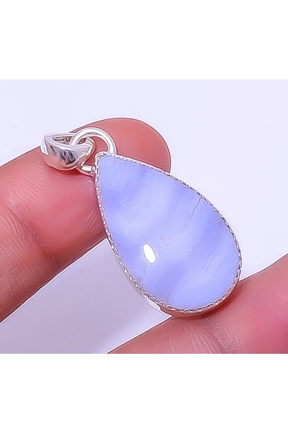 Blue Lace Agate - Namibia 925 Sterling Silver Solitaire Pendant 1.56" A362, Christmas Gift, Gemstone Silver Jewelry, Agate Pendant, New Year Sale