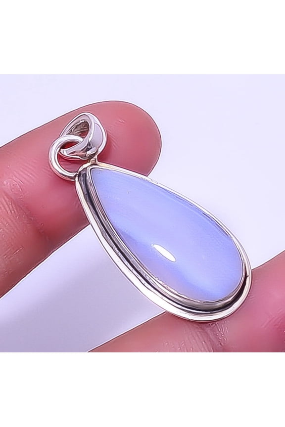 Blue Lace Agate - Namibia 925 Sterling Silver Solitaire Pendant 1.56" T55, Christmas Gift, Gemstone Silver Jewelry, Agate Pendant, New Year Sale
