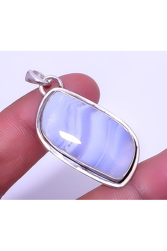 Blue Lace Agate - Namibia 925 Sterling Silver Solitaire Pendant 1.76" T48, Christmas Gift, Gemstone Silver Jewelry, Agate Pendant, New Year Sale