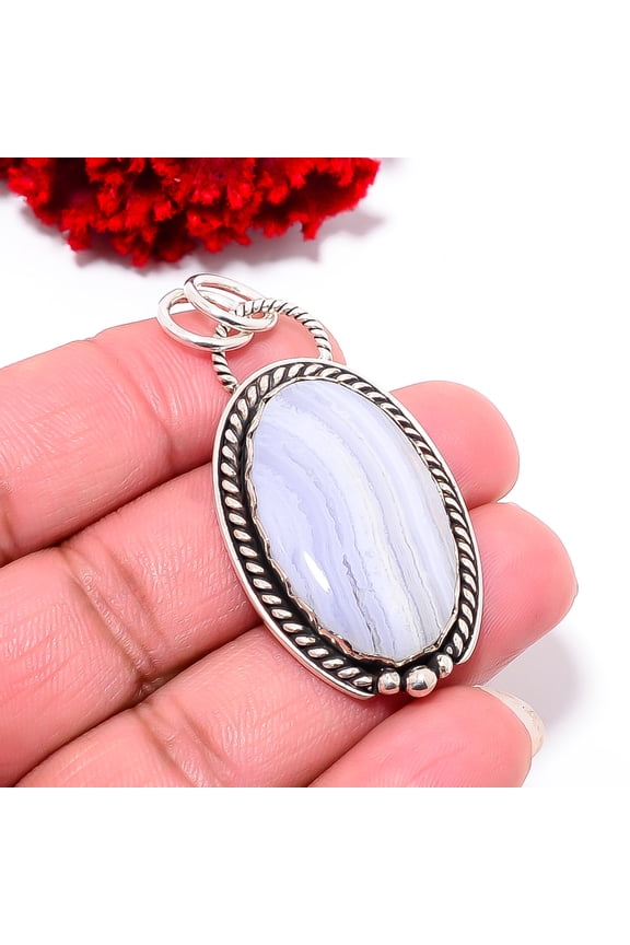 Blue Lace Agate - Namibia Designer Handmade 925 Sterling Silver Pendant 2.03 P99855, Christmas Gift