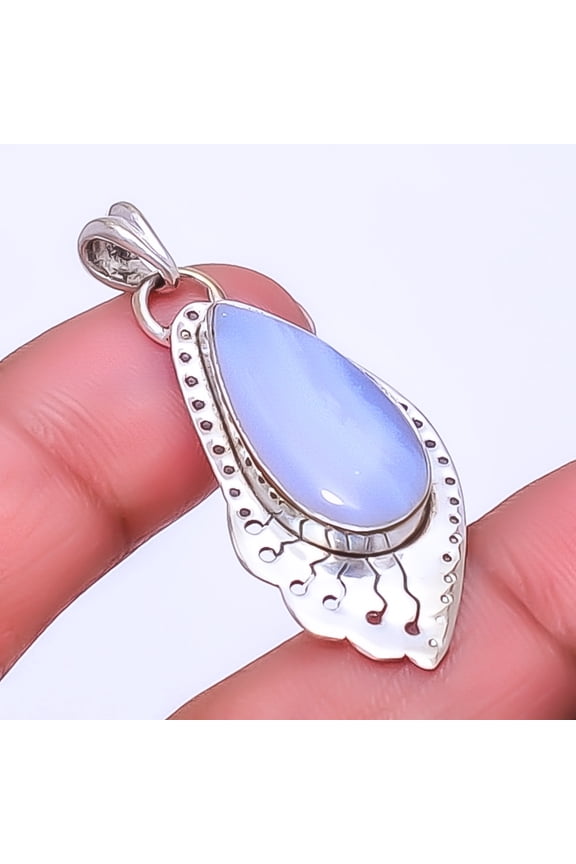 Blue Lace Agate - Namibia Gemstone 925 Sterling Silver Pendant 1.76" A317, Christmas Gift, Gemstone Silver Jewelry, Agate Pendant, New Year Sale