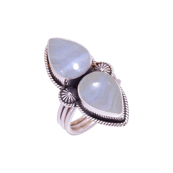 Blue Lace Agate - Namibia Gemstone 925 Sterling Silver Ring V9437, Blue Lace Agate Ring, Gemstone Ring, Handmade Ring, Blue Ring, Pear Ring, Gift For