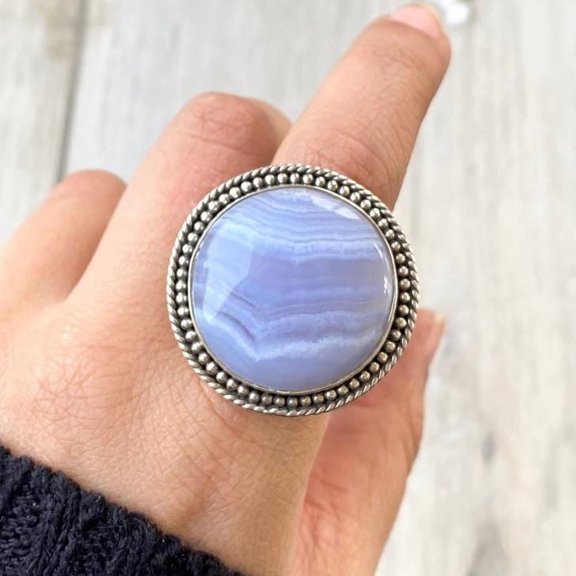 Blue Lace Agate Ring , Gemstone Ring, Statement Handcrafted Ring. made In 925 Sterling Silver. Boho Ring, Stone Ring, Boho Jewelry Gift Her.