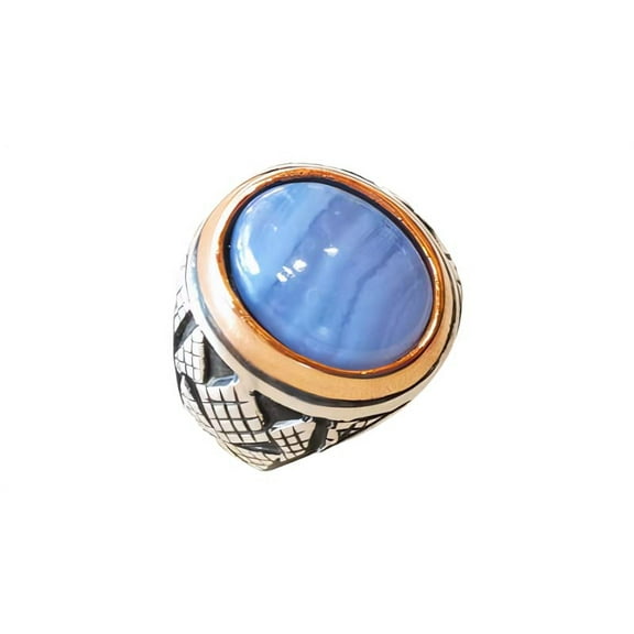 Blue Lace Agate Ring, Silver Jewelry, 925 Silver Ring, Father's Day, AAA Natural Agate, Huge Birthstone Ring, Heavy Mens Ring, Spiritual Healing Gemstone, Christmas, Mens Ring