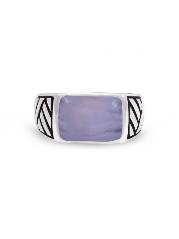 Blue Lace Agate Sterling Silver Men Signet Ring
